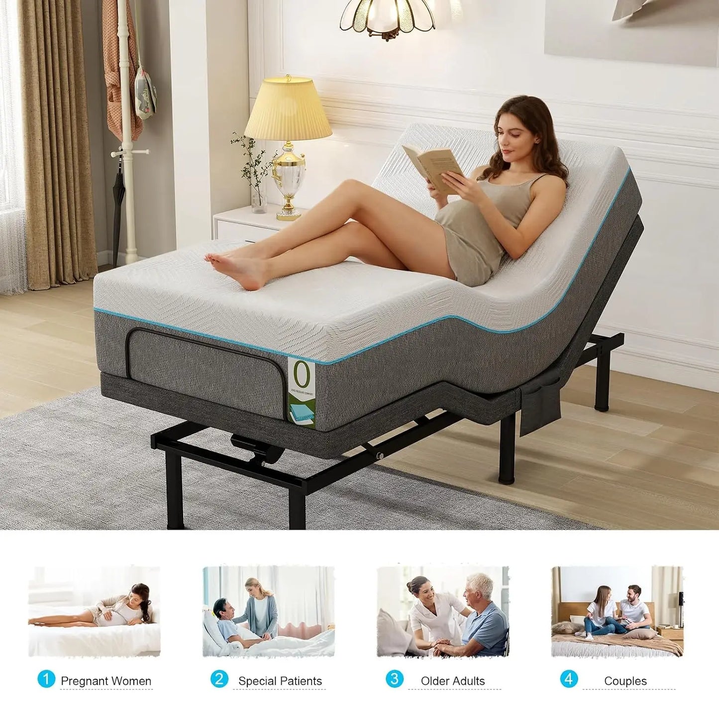 Adjustable Bed Frame With Gel Memory Foam Mattress