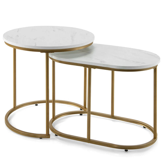HOMASIS Nesting Marble Coffee Tables Set of 2 Living Room