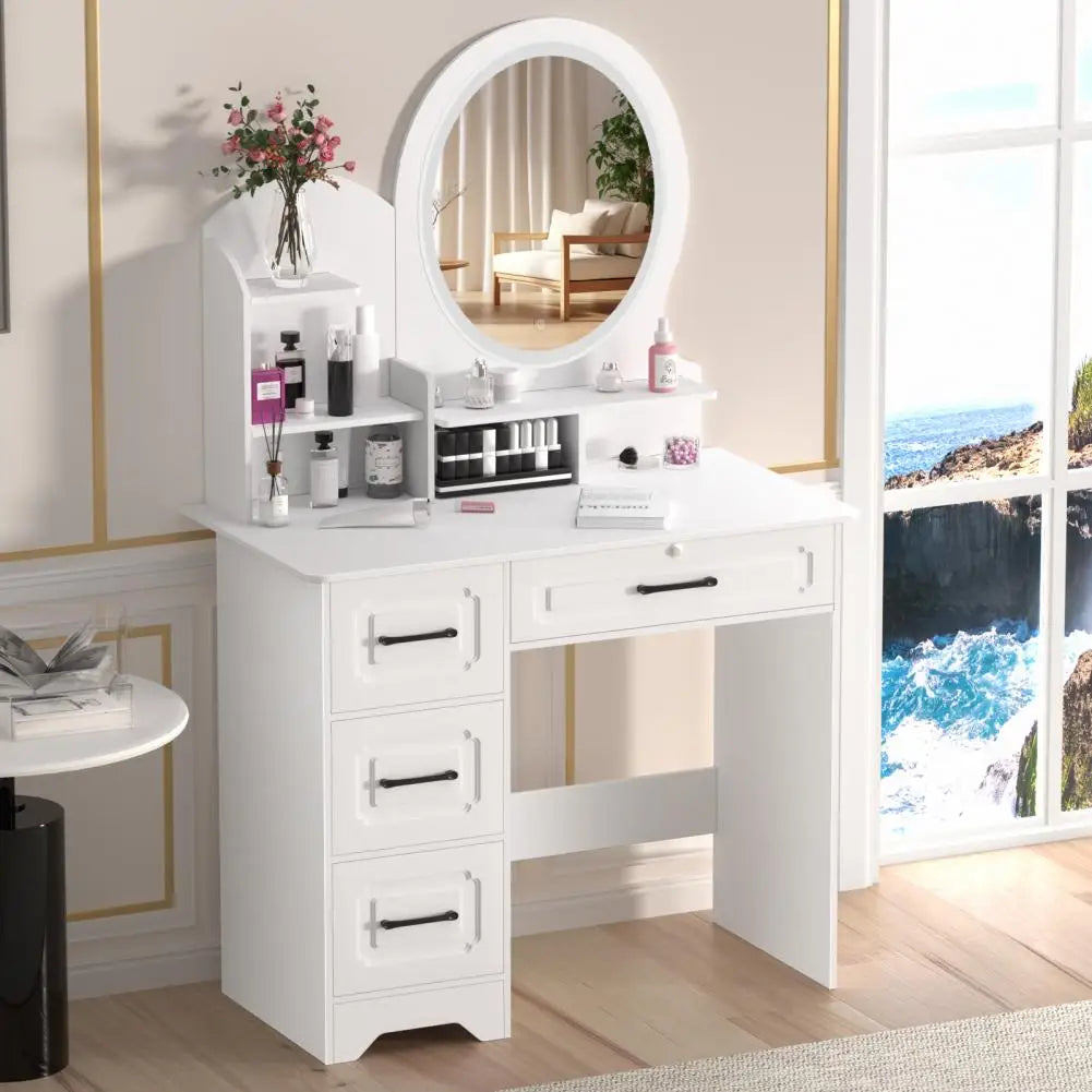 Makeup Table With Light Mirror Open Shelves Vanity