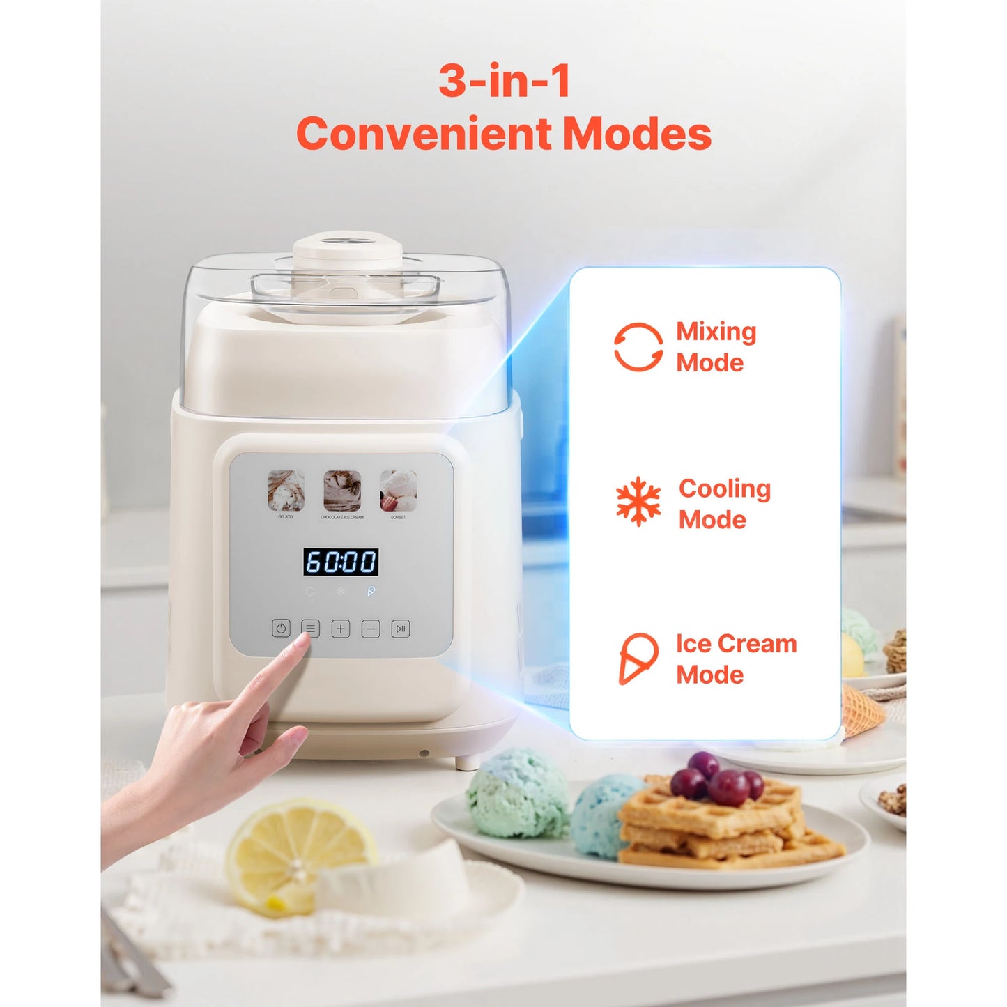 SucceBuy Upright Automatic Ice Cream Maker With Built In Compressor