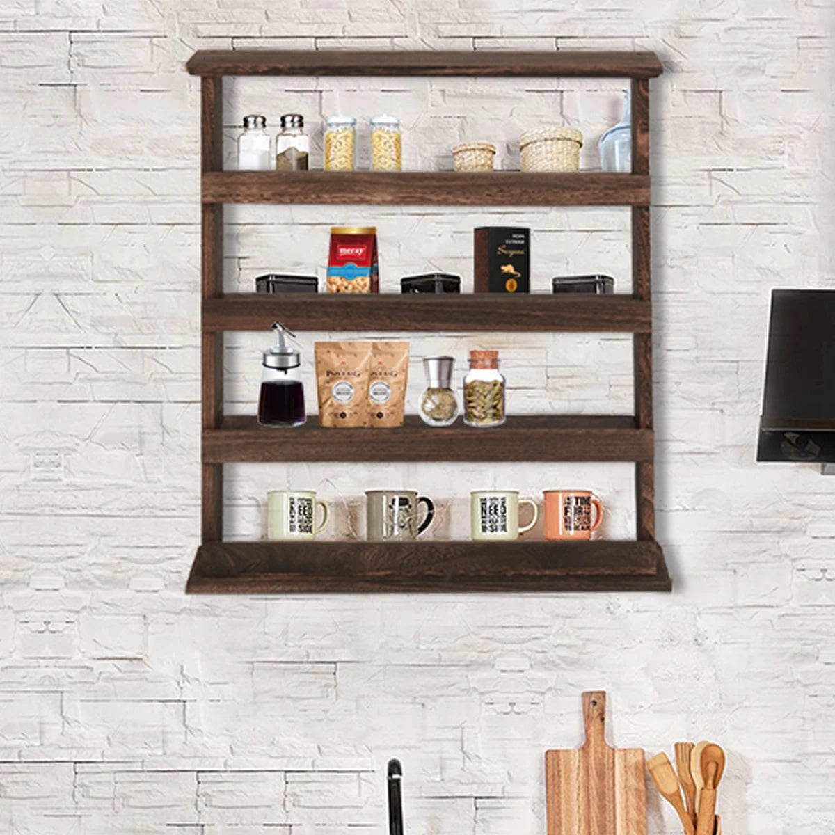 Wood Spice Rack Wall Mount Organizer Tiered Holder