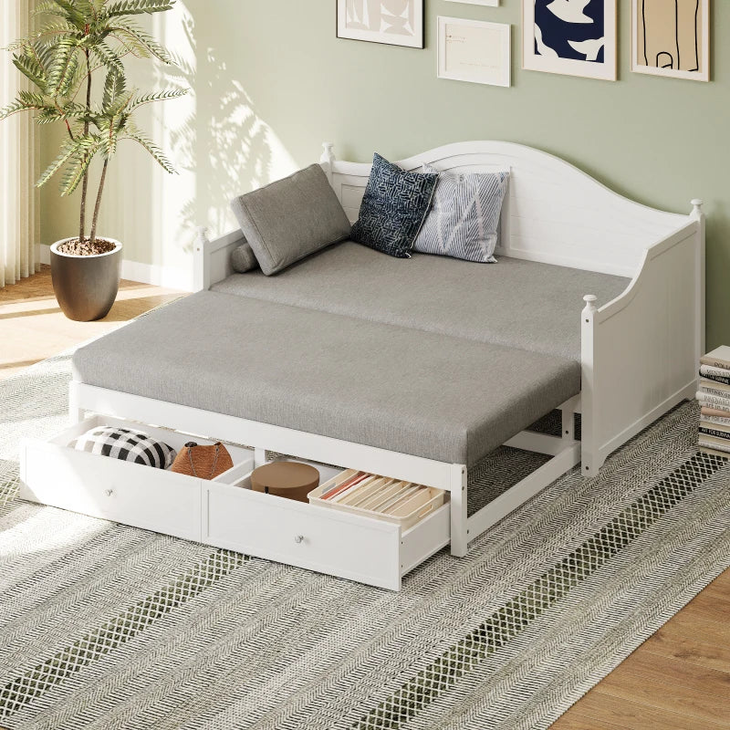 Wood Daybed With Storage Drawers Sofa Bed For Living Room