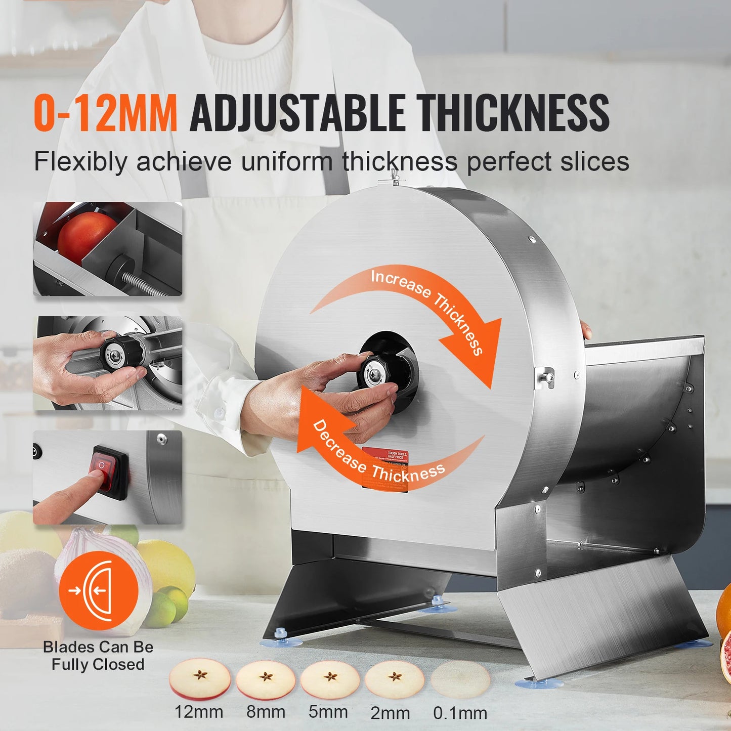 VEVOR Electric Vegetable Slicer With Adjustable Thickness Convertible To Manual