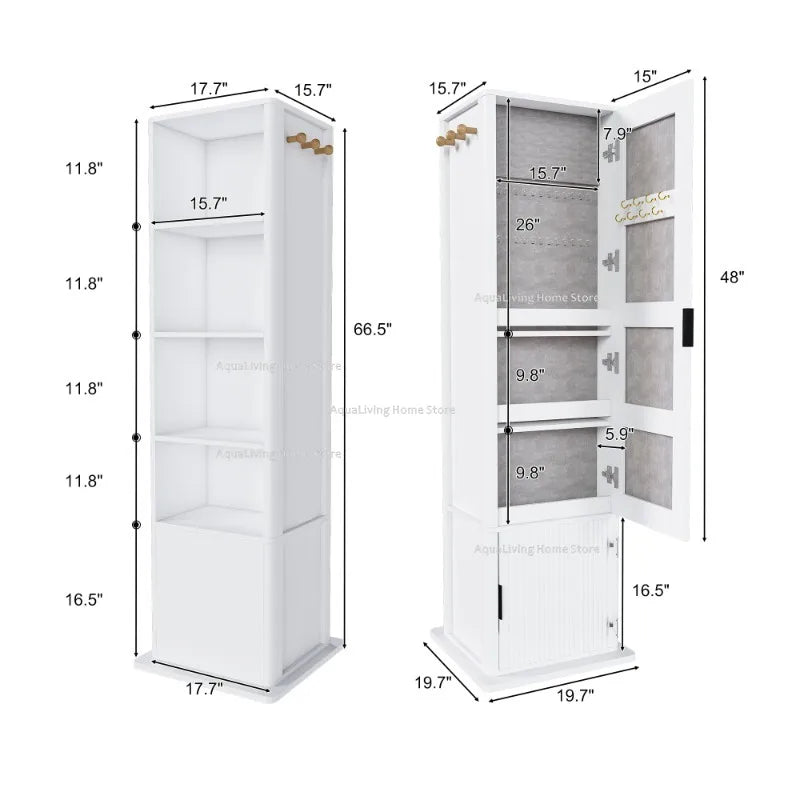 Rotating Mirror Jewelry Storage Cabinet With Shelves