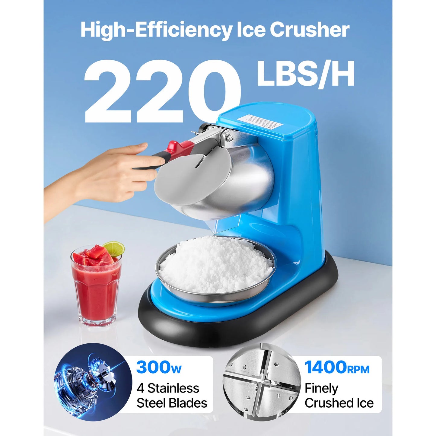 SucceBuy Ice Crusher Machine 220 Lb Per Hour Snow Cone Maker