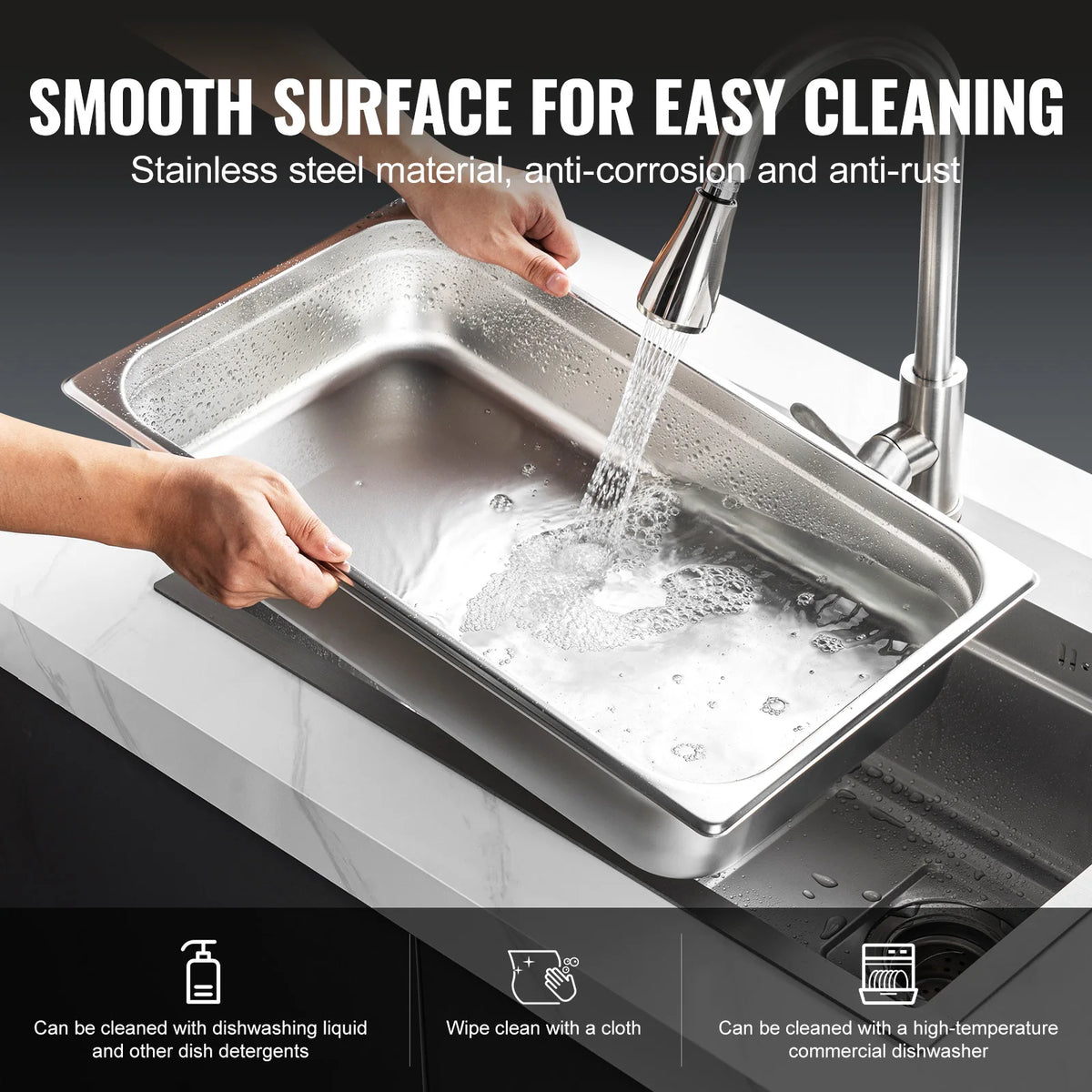 SucceBuy Four Pack Stainless Steel Steam Table Pans With Lids