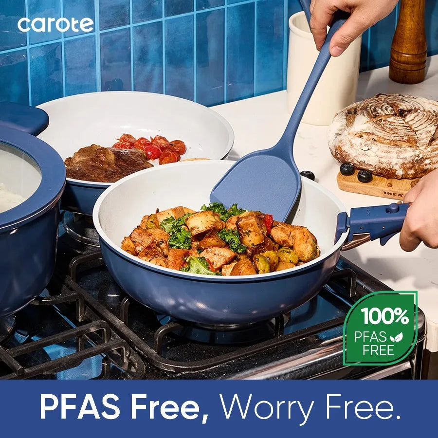 CAROTE 19 Piece Ceramic Nonstick Cookware Set With Detachable Handles