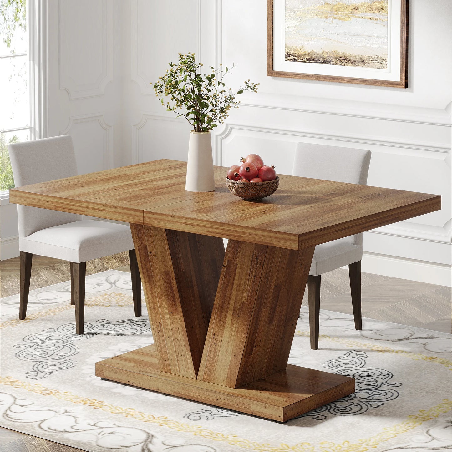 Tribesigns Dining Table Farmhouse Wood Pedestal For 4 To 6
