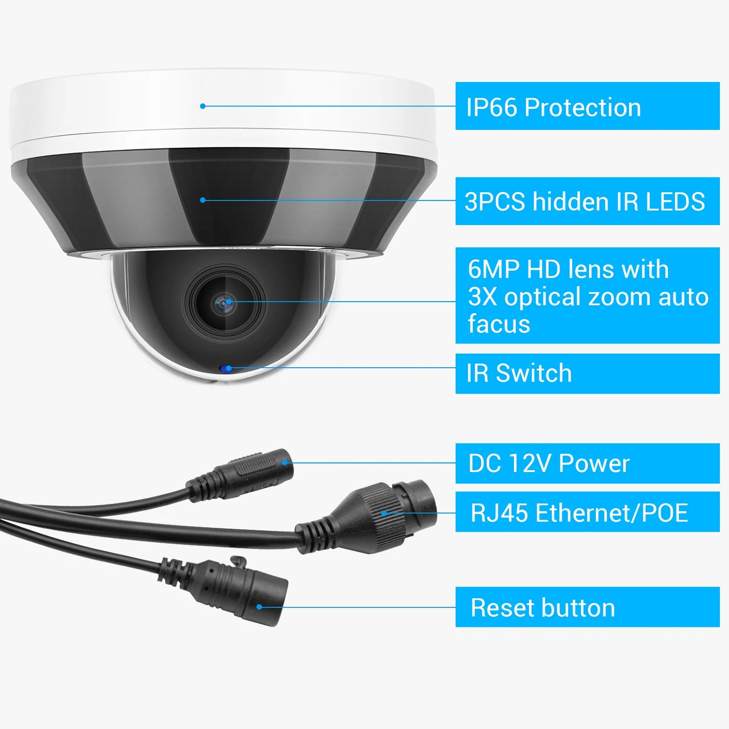 AIOTSECX Hikvision Compatible 6MP POE PTZ Dome Camera 3X Zoom