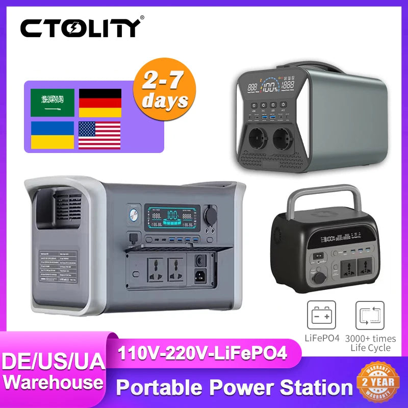 Ctolly Portable LifePo4 Power Station 2400W Solar Generator
