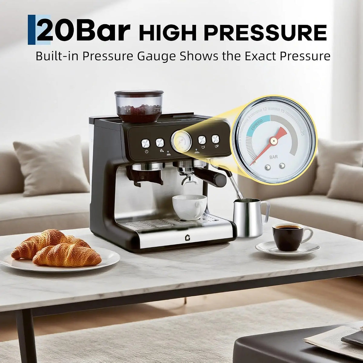 HiMISS Espresso Machine With Grinder And 20 Bar Pressure