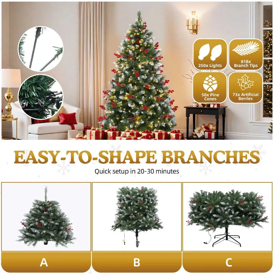 Uforic Prelit Artificial Christmas Tree With Pine Cones And Remote Control