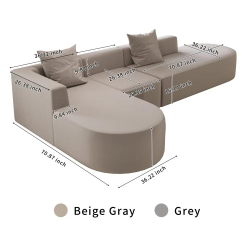 L Shaped Modular Sectional Sofa Corduroy With Movable Ottoman