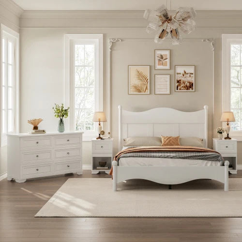 Retro Style 4-Piece Queen Bedroom Set With Storage Nightstand Dresser