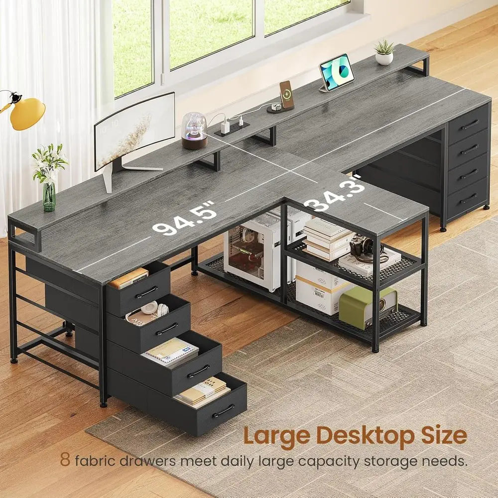 T Shaped Gaming Desk Featuring Storage And Integrated LED Lighting