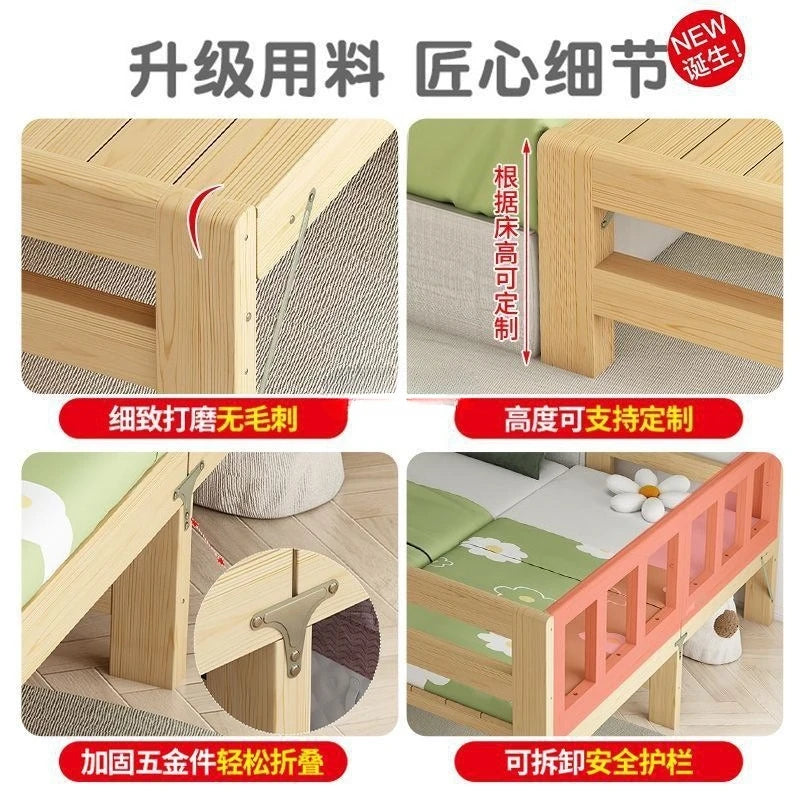 Solid Wood Baby Folding Bed With Guardrail for Children