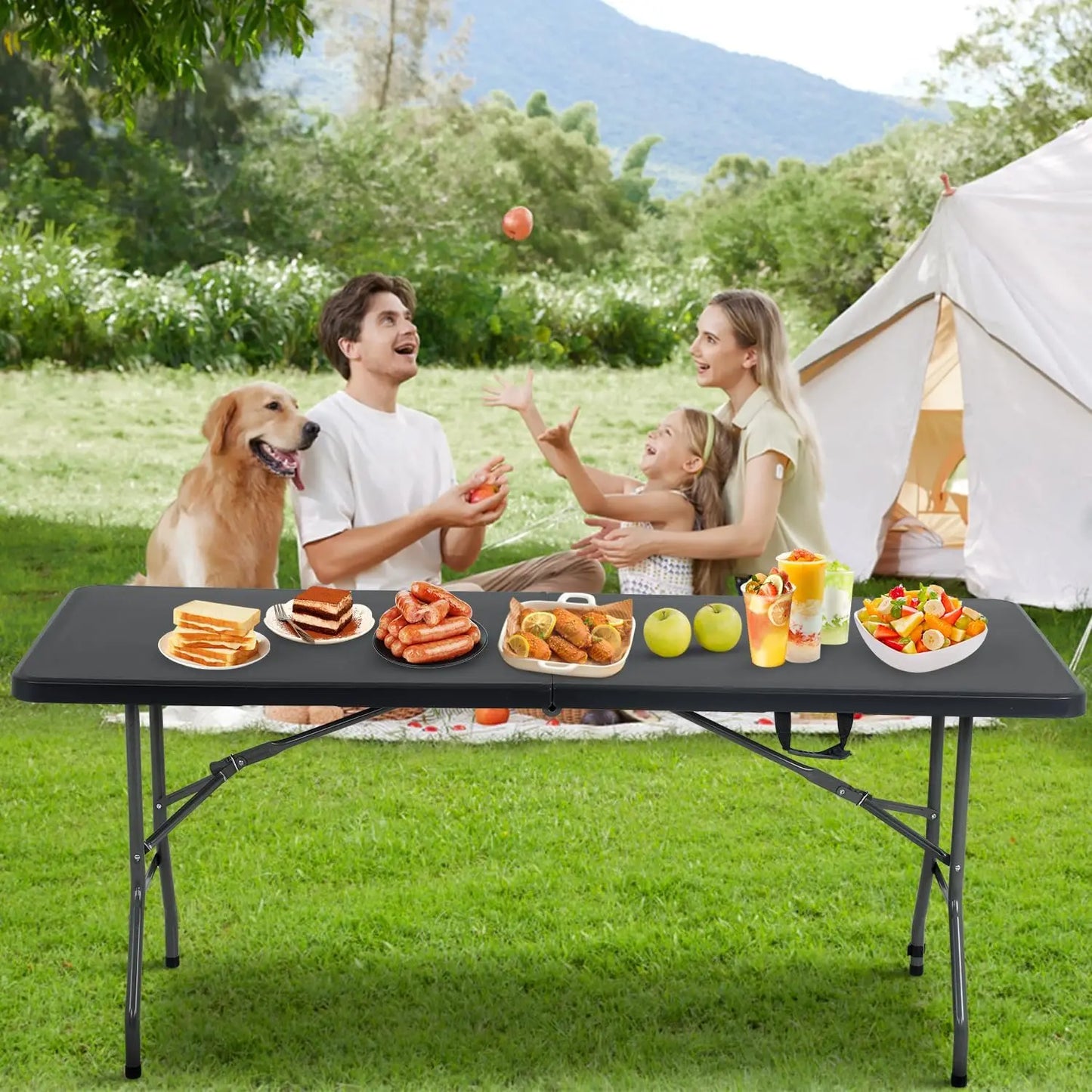 XIUWO Folding Outdoor Camping Table Portable Plastic Square Dining