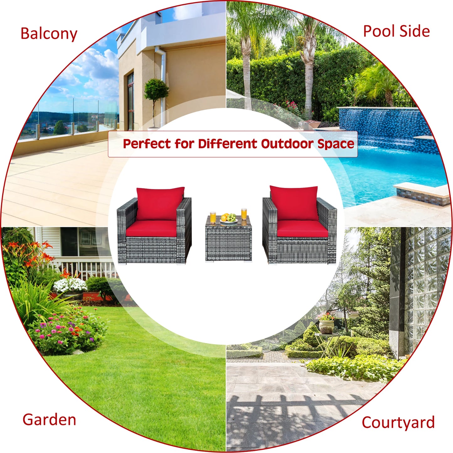 HOMASIS 3 Piece Patio Rattan Bistro Set With Cushioned Sofa