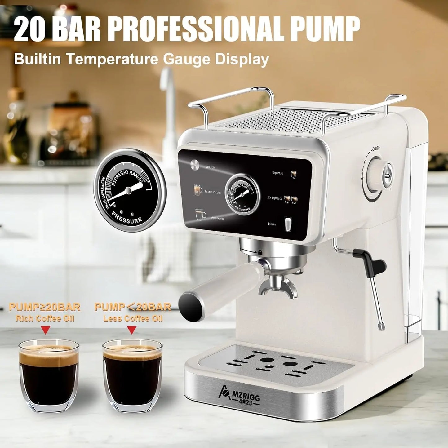 20 Bar Semi Automatic Espresso Machine 1350W With Milk Frother Steam Wand