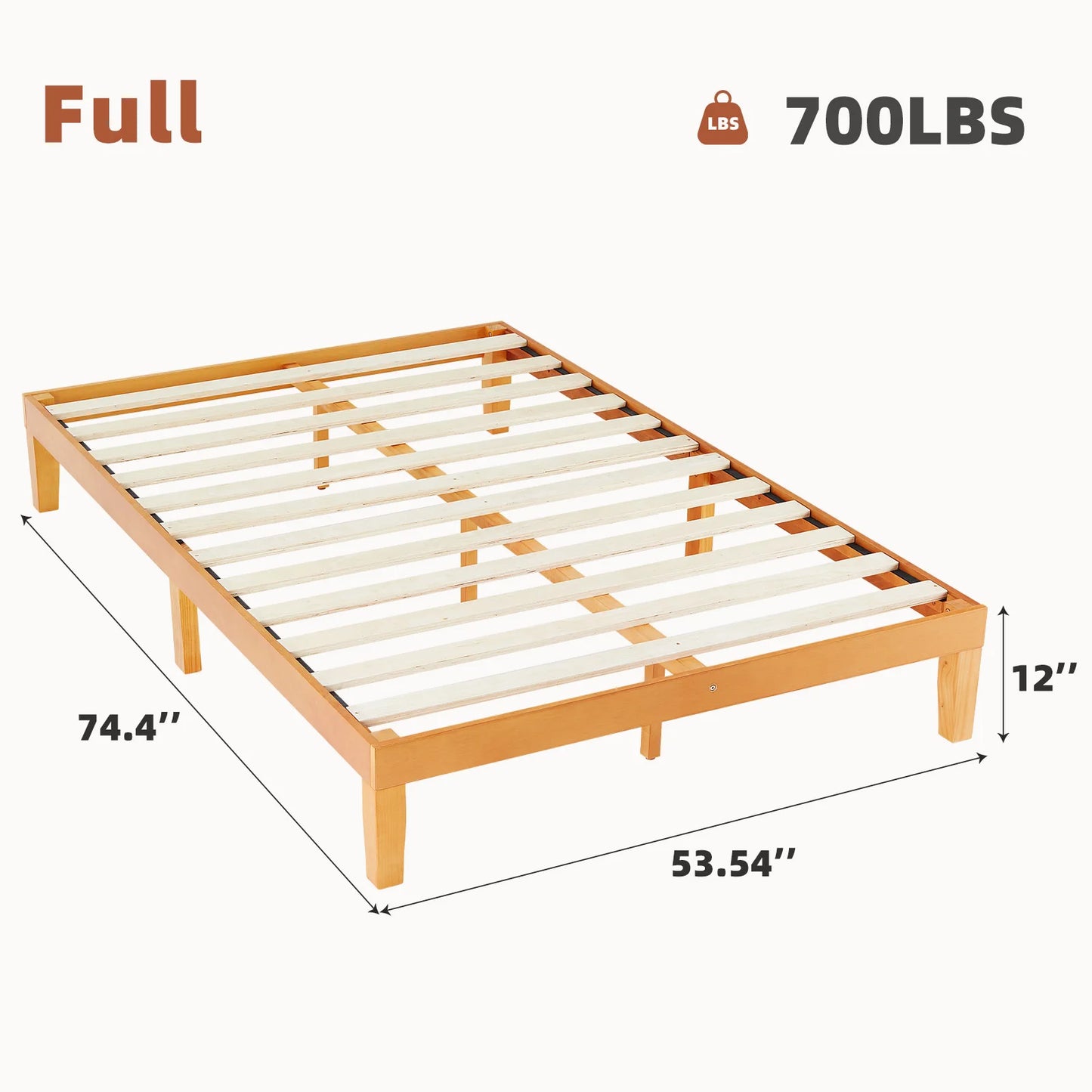 JHK Solid Wood Bed Frame With Sturdy Slat Support EcoFriendly