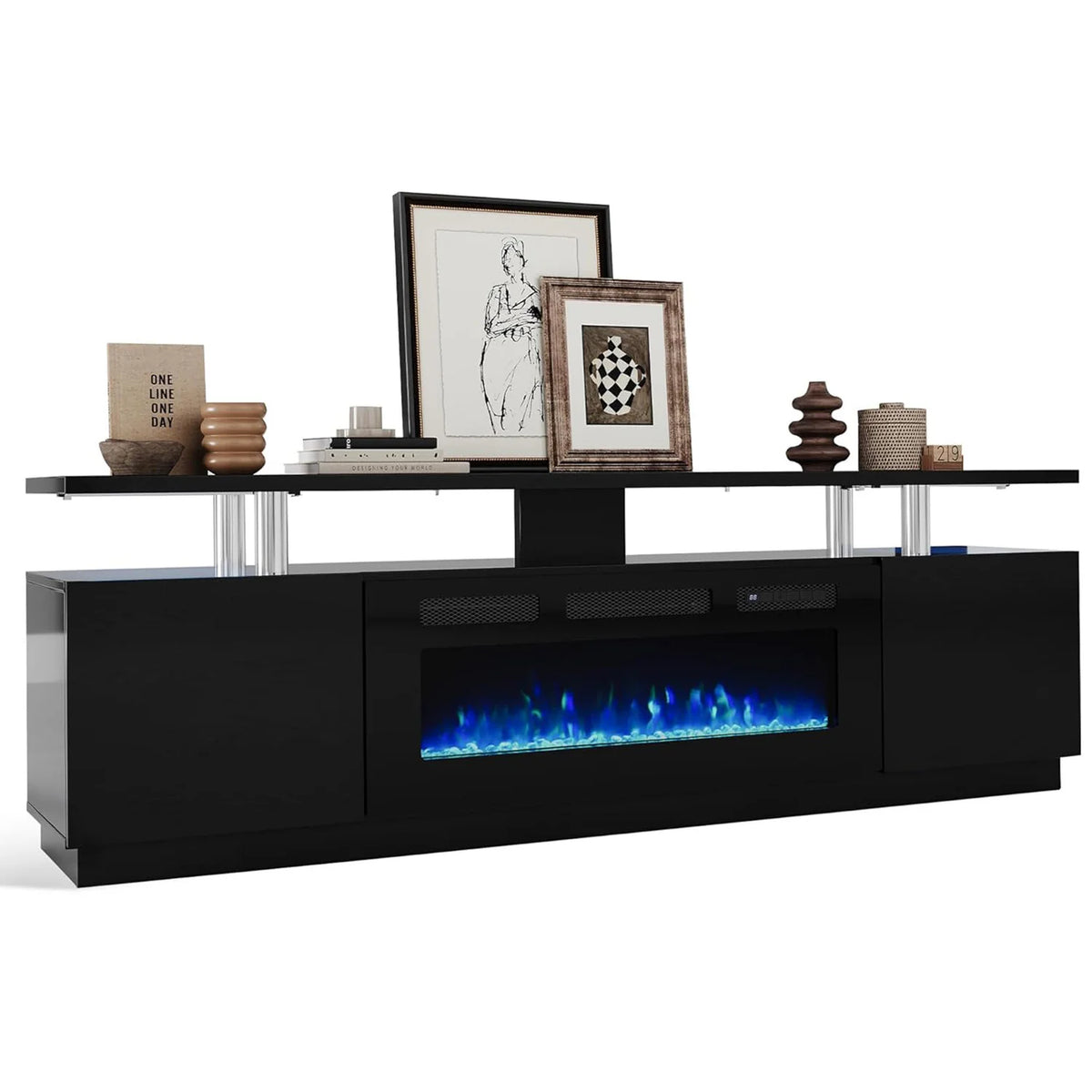 Adoolla Electric Fireplace TV Stand with Heater and LED Lights