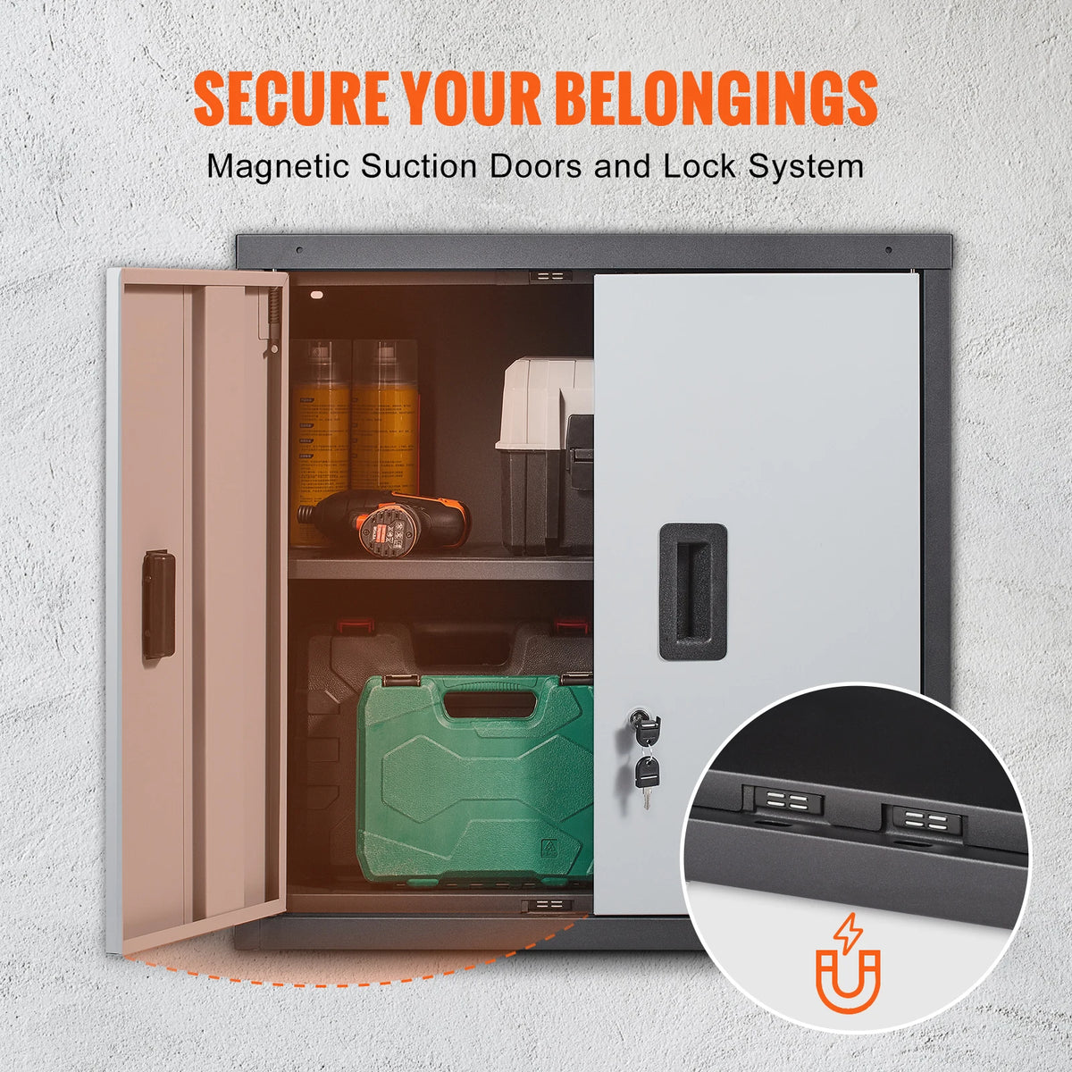 SucceBuy Foldable Metal Garage Wall Cabinet With Adjustable Shelf