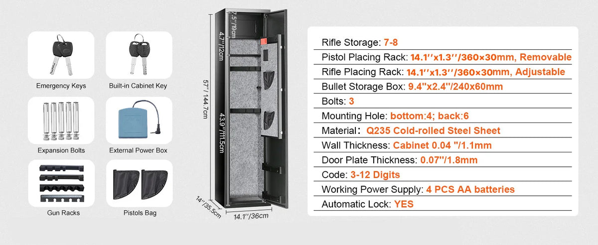 SucceBuy Gun Safe Digital Keypad Lock Rifle Pistol Storage Cabinet