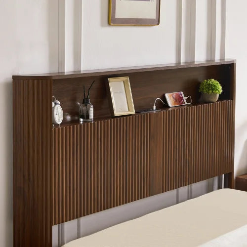 Slatted Bed Frame With Wave Design And Built In Charging Ports