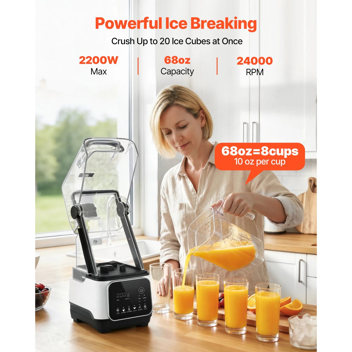 SucceBuy 2200W Countertop Blender With Shield 6 Presets