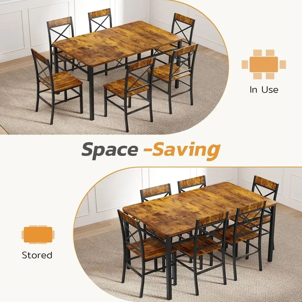XMSJ 7 Piece Dining Table Set With 6 Chairs Farmhouse