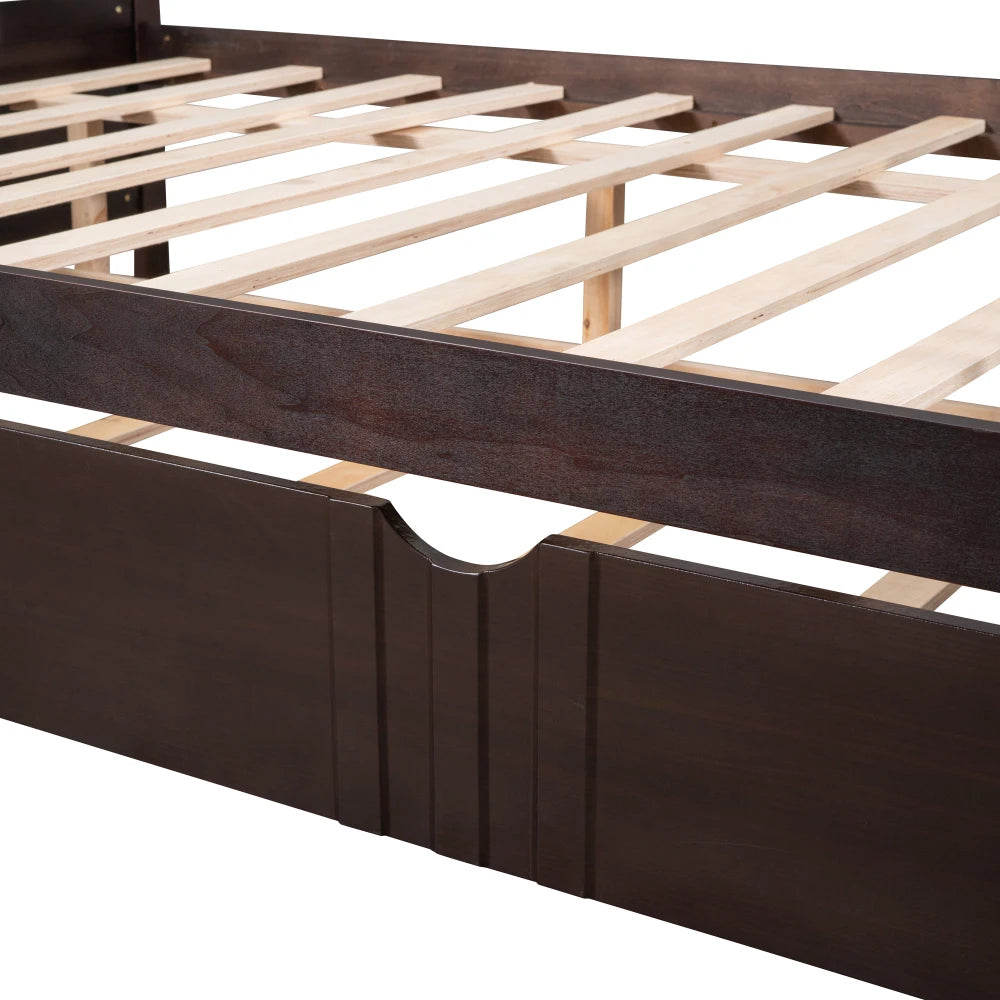 Solid Wood Daybed With Trundle Bed Frame For Bedroom