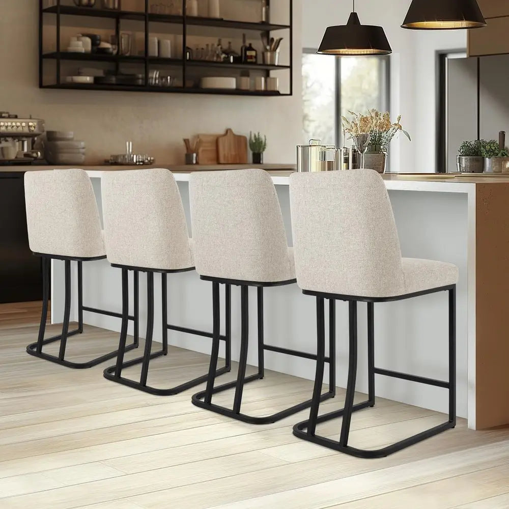 Counter Height Upholstered Bar Stools Set of Four Metal Frame