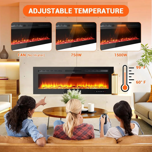Acekool Electric Fireplace With Remote Wall Mounted Heater