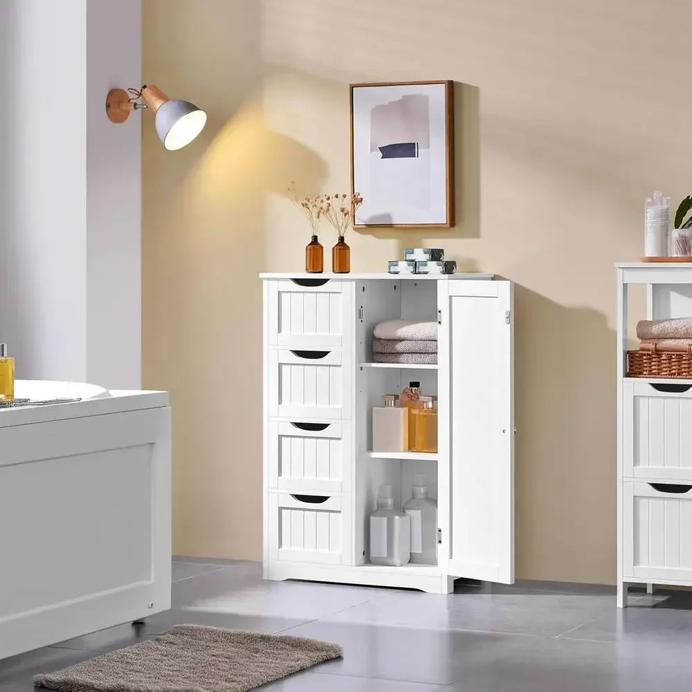 Wooden Floor Cabinet With Four Drawers And One Cupboard
