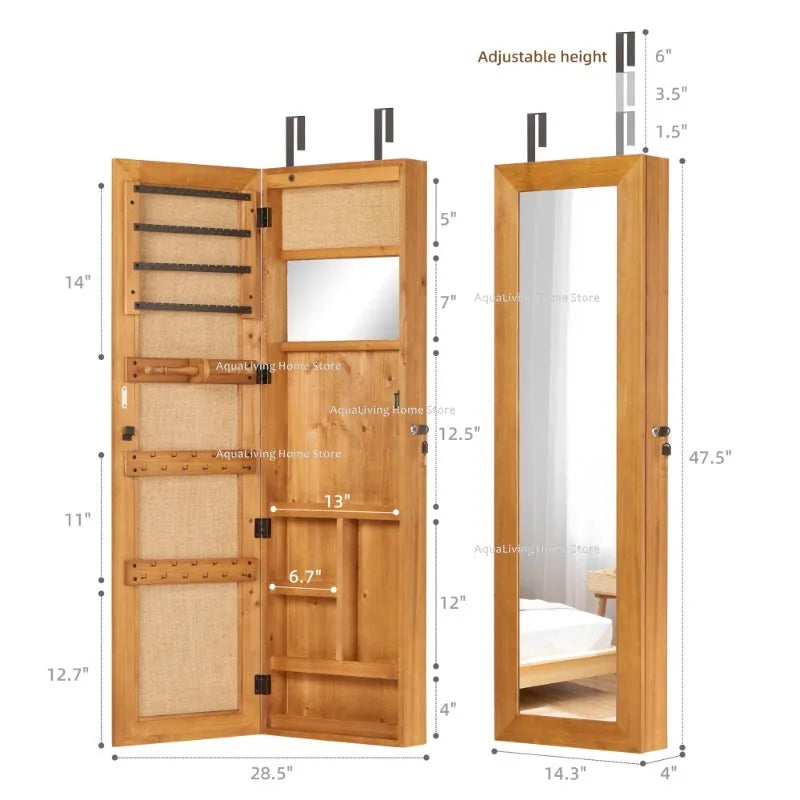 Full Length Wall Mounted LED Lockable Wood Jewelry Armoire Cabinet