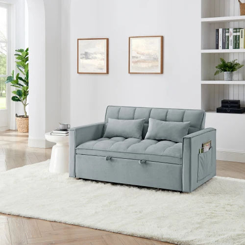 Modern Velvet Sofa Bed With Pullout And Adjustable Back