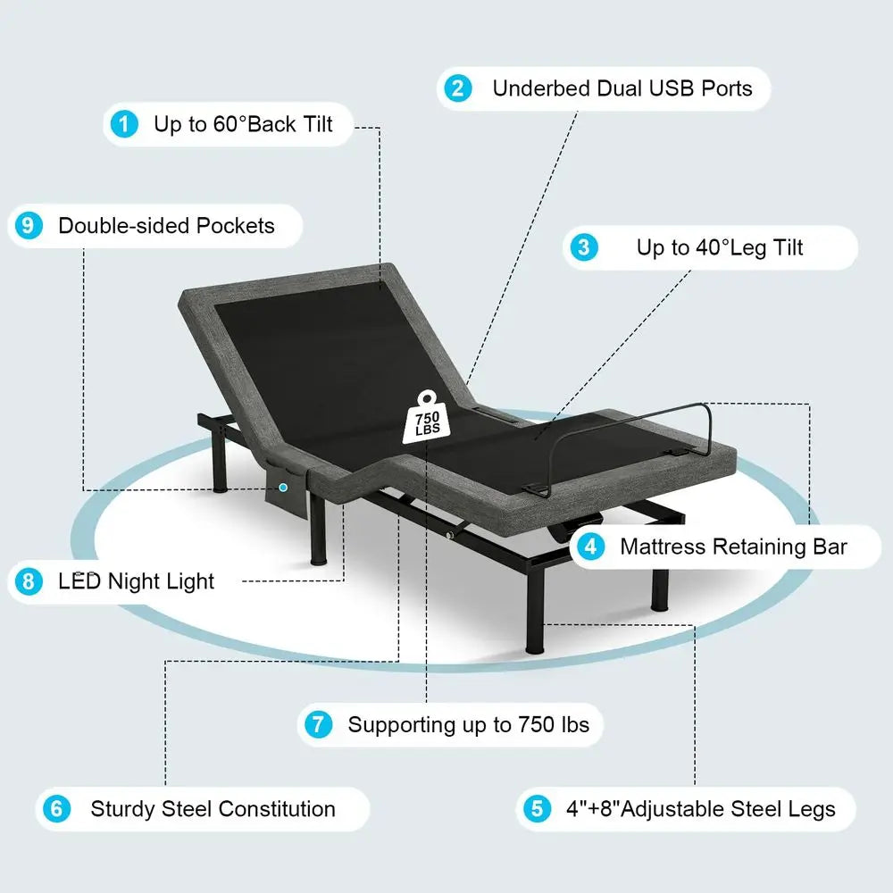 Adjustable Bed Base With Dual Motor And OneTouch Smart Presets