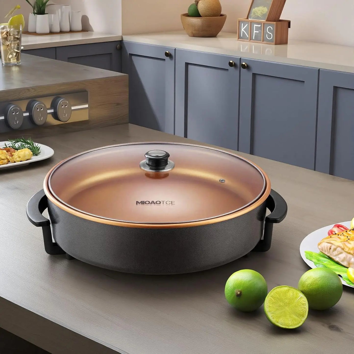 XMSJ Electric Skillet With Lid Nonstick Ceramic Temperature Control