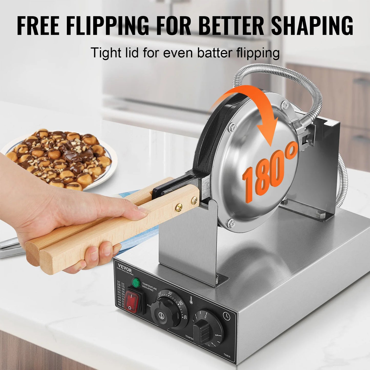 VEVOR SucceBuy Commercial Egg Bubble Waffle Maker 1400W Rotatable