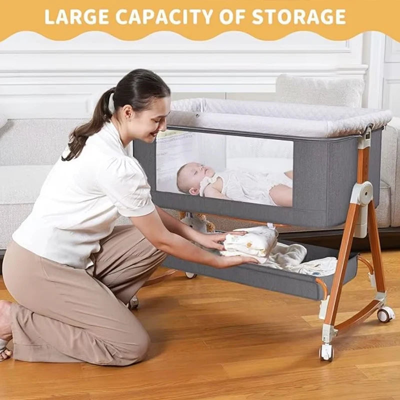 3 In 1 Baby Bassinet Crib With 6 Adjustable Heights Bedside Portable Rocking