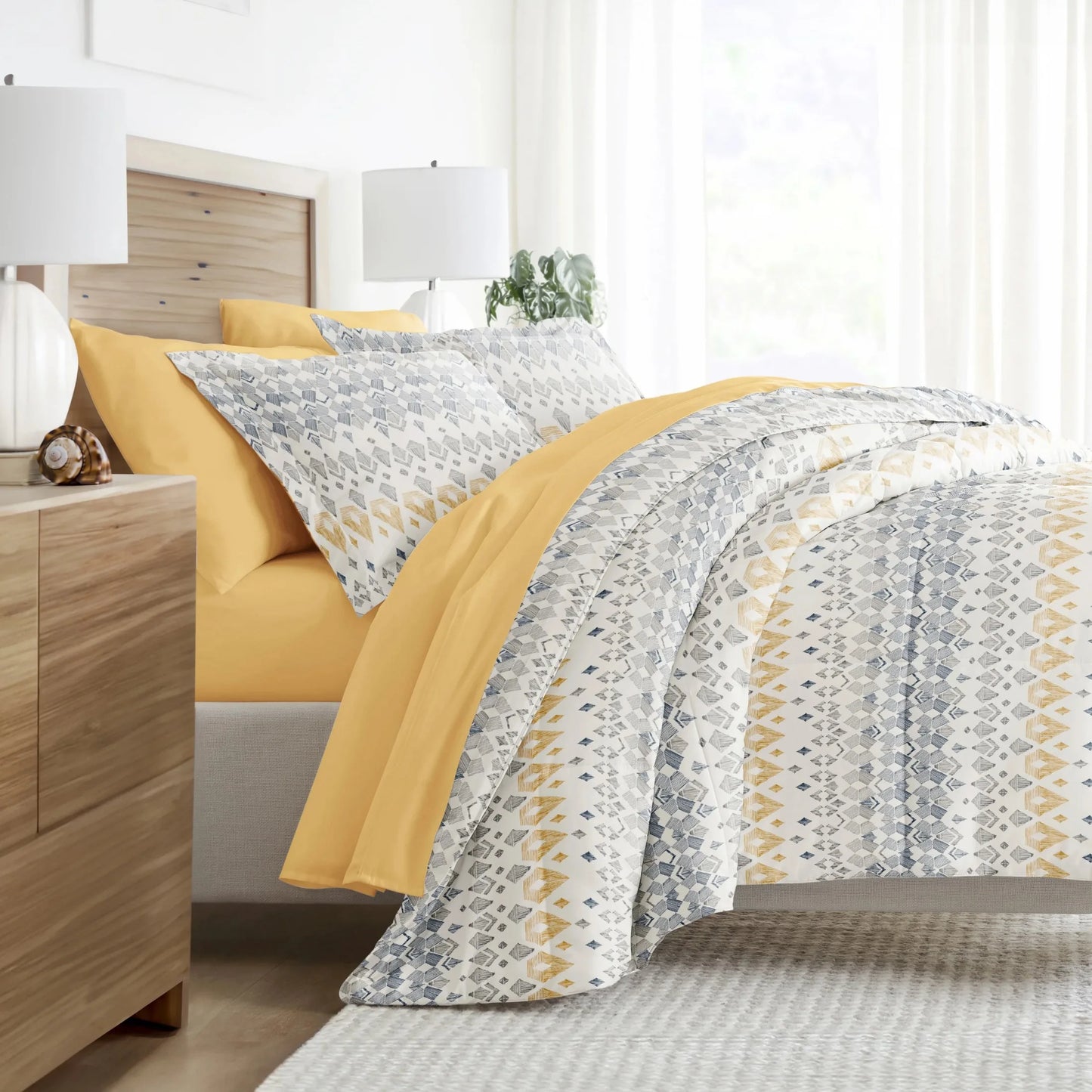 Bamboo Fiber Bedding Bundle 7 Piece Patterned Comforter And Sheets