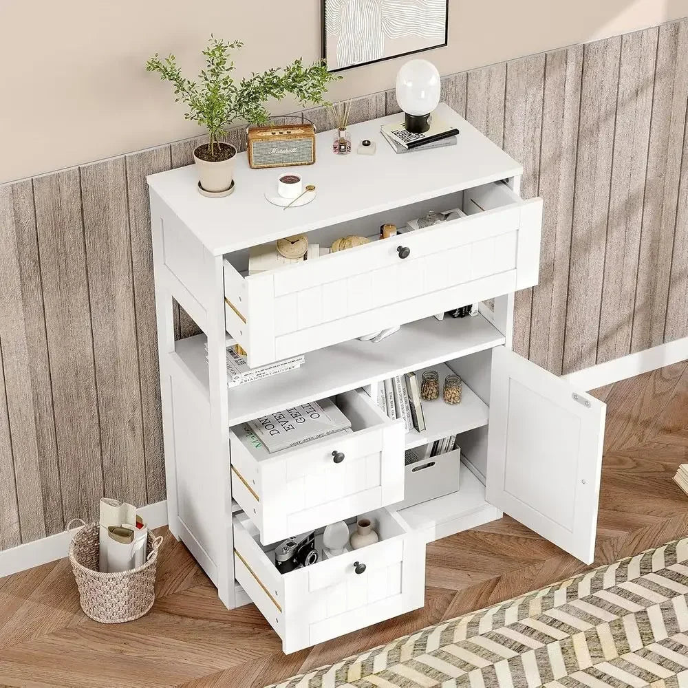 Bathroom Floor Storage Cabinet With 1 Door And 3 Drawers