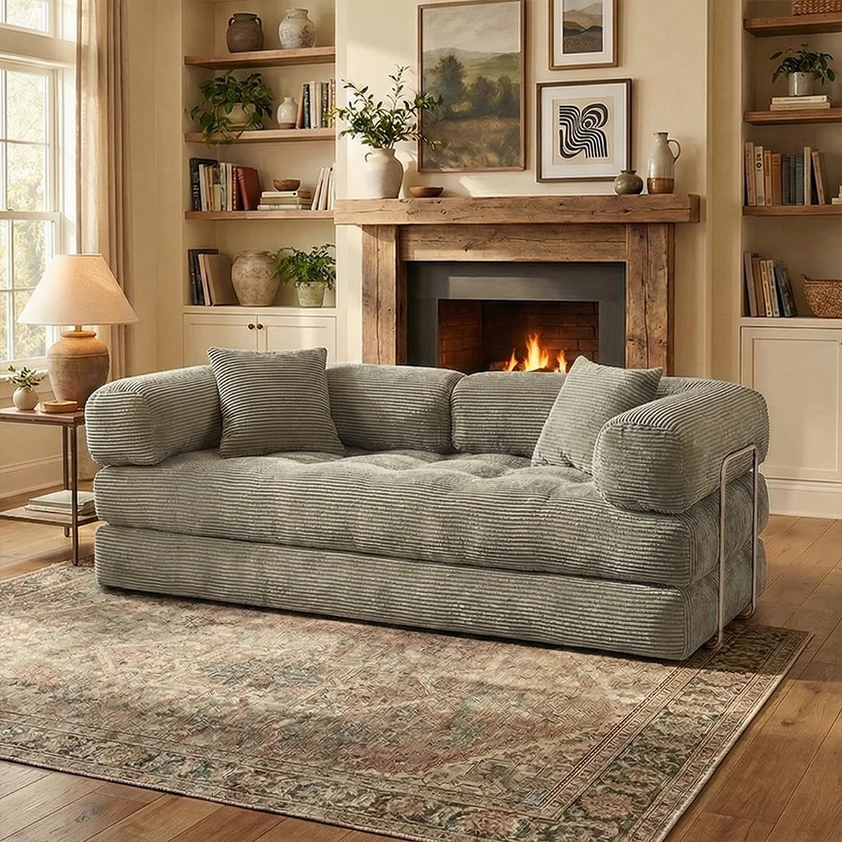 YQzyphyna Corduroy Futon Sofa Bed 4 In 1 Sleeper Loveseat