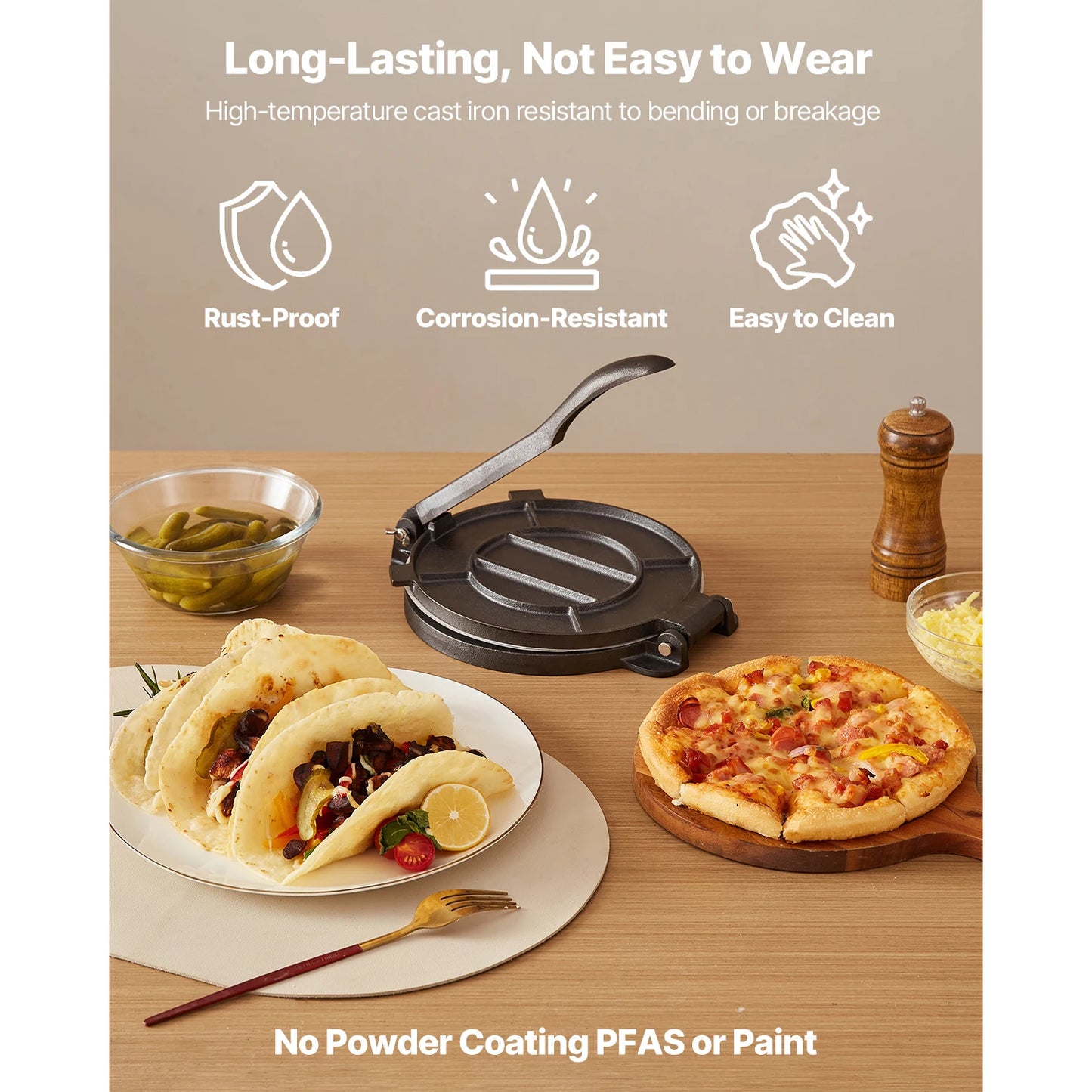 Tortilla Press Cast Iron Roti Maker With 100 Parchment Paper