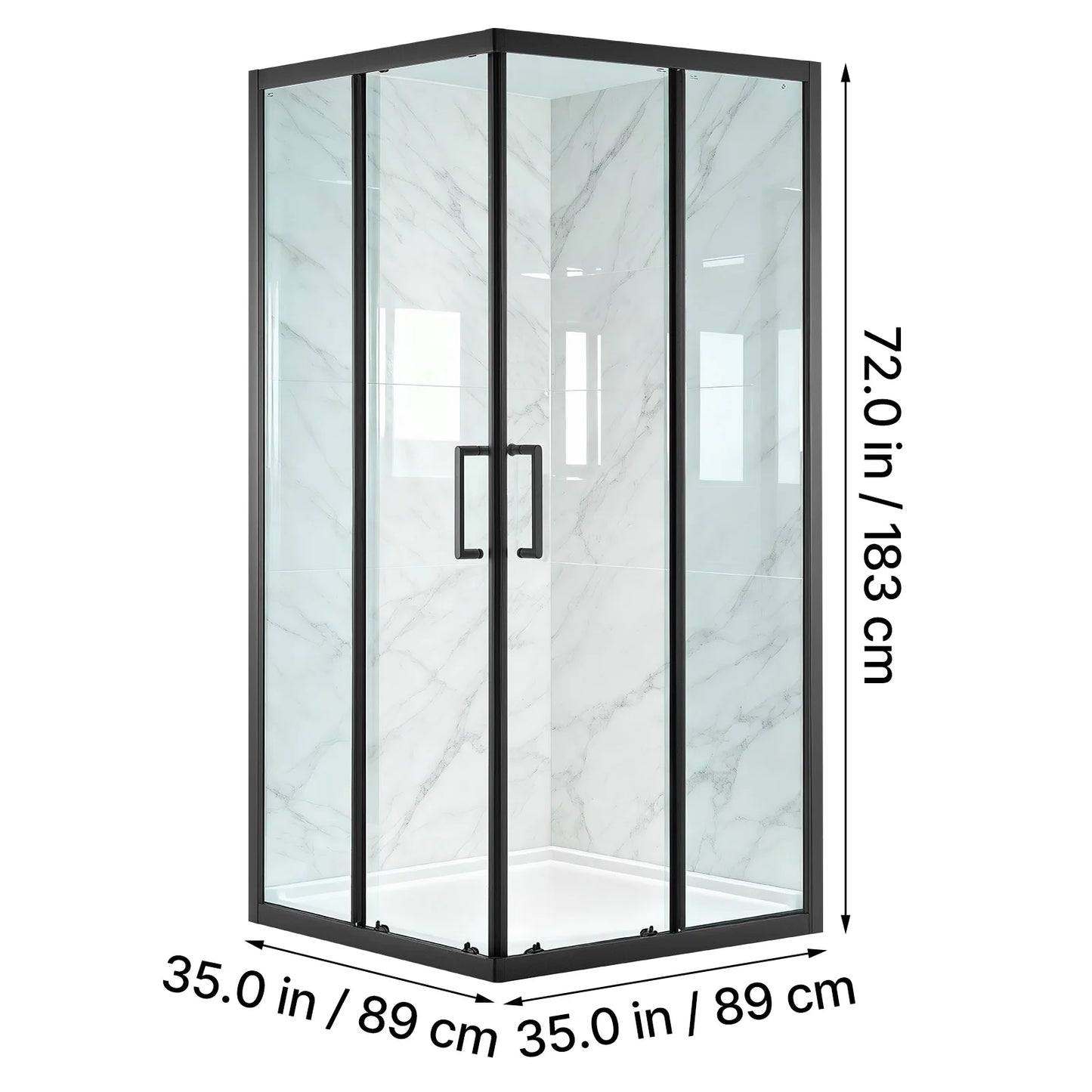 SucceBuy Framed Corner Double Sliding Shower Door With Tempered Glass