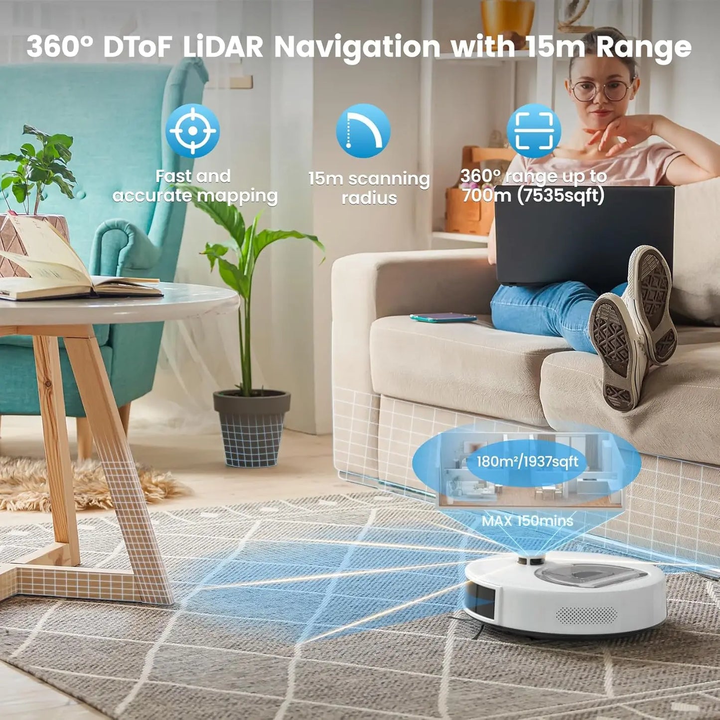 XMSJ LiRobot Vacuum And Mop Combo 6000Pa Smart Mapping 150Min