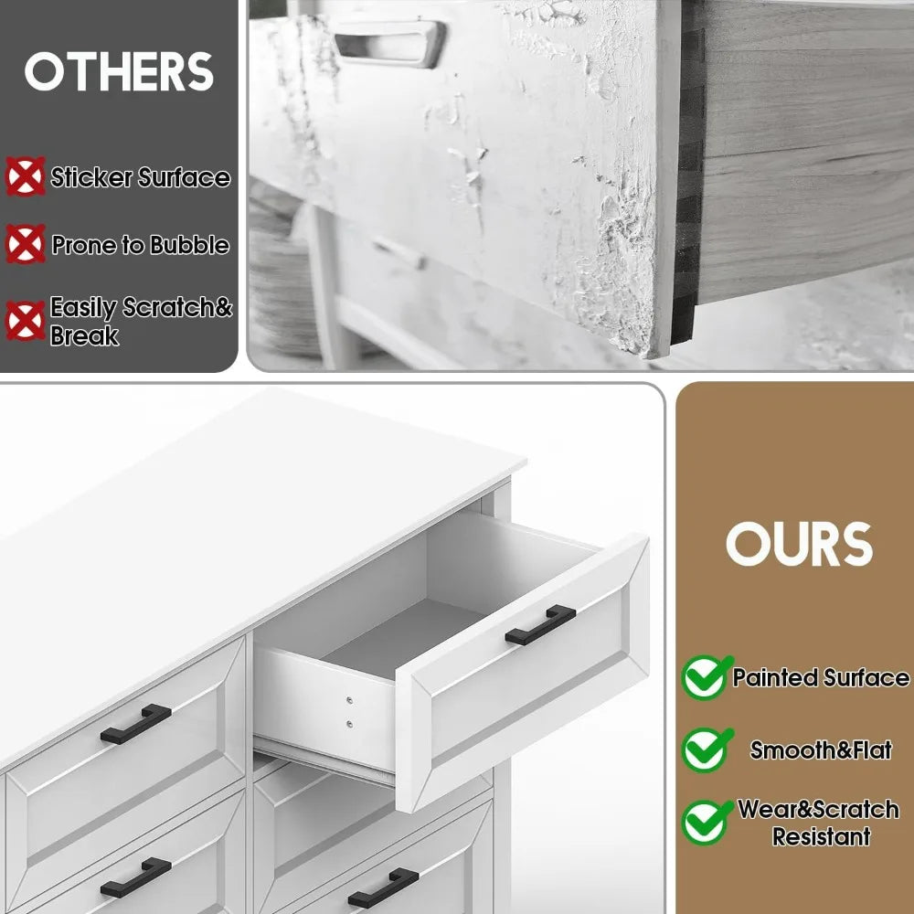 Modern Farmhouse Dresser With 8 Drawers Wood Black Handles