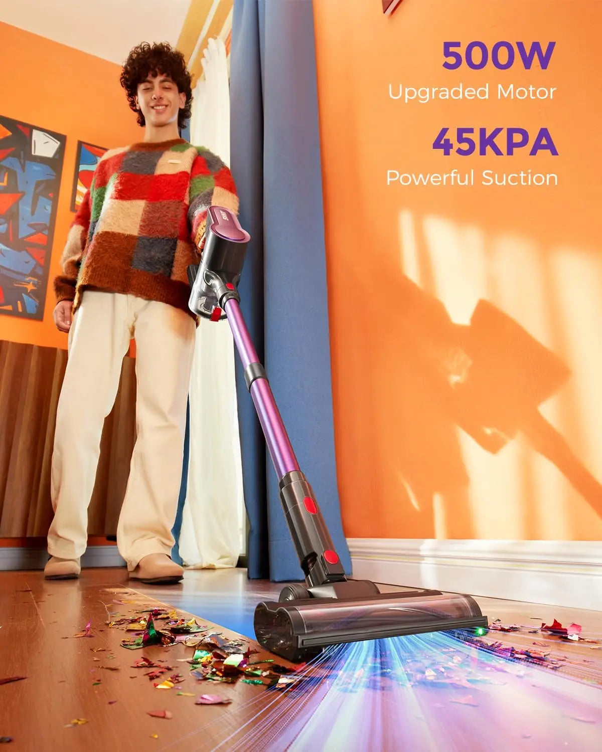 XMSJ Cordless Vacuum Cleaner LED Light 500W 45KPa 50Min
