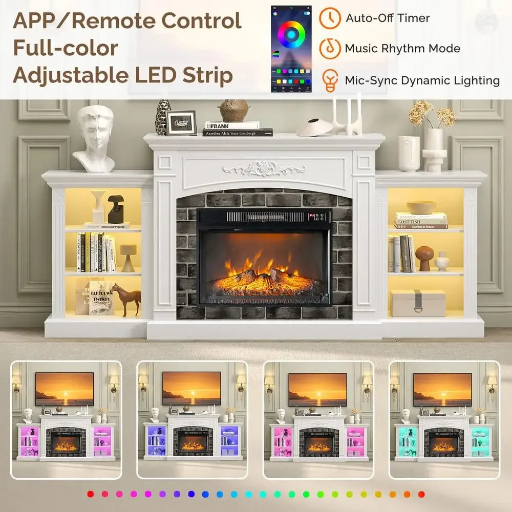 XMSJ Fireplace TV Stand Farmhouse Entertainment Center With Electric Fireplace