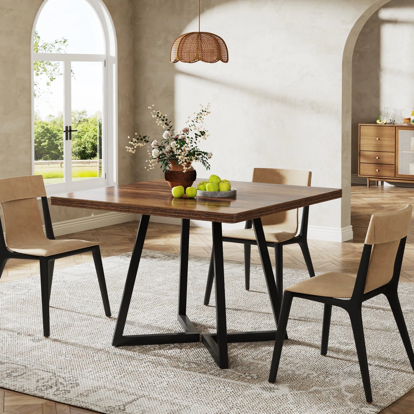 Tribesigns Industrial Wood Dining Table With Metal Base For Kitchen
